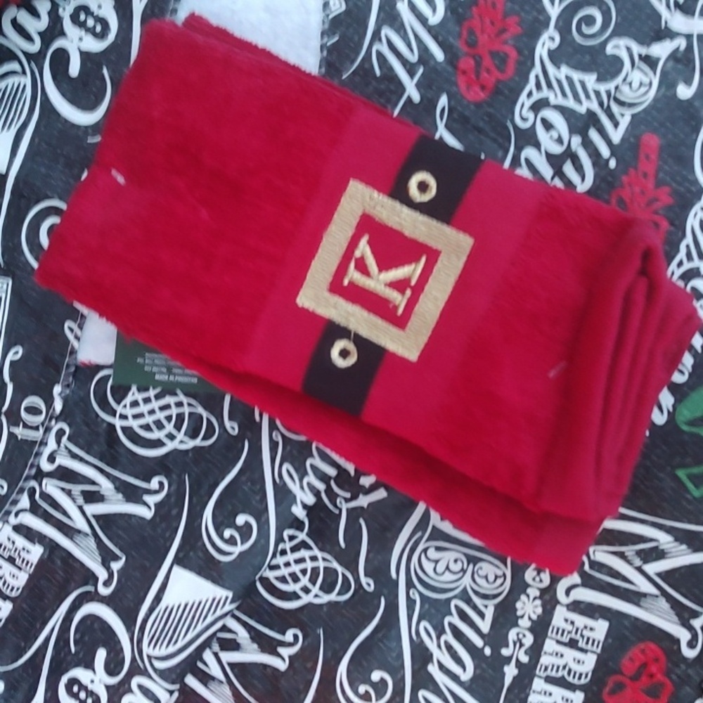 Red Monogrammed Towel with Gold Accent